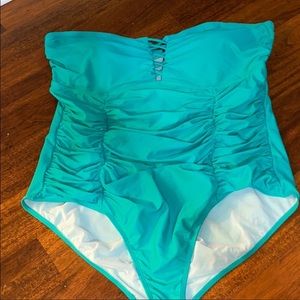Blue strapless bathing suit
